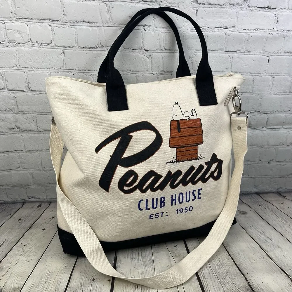 Peanuts Club House Tote Bag Snoopy Doghouse Classic Comic Canvas Carryall
